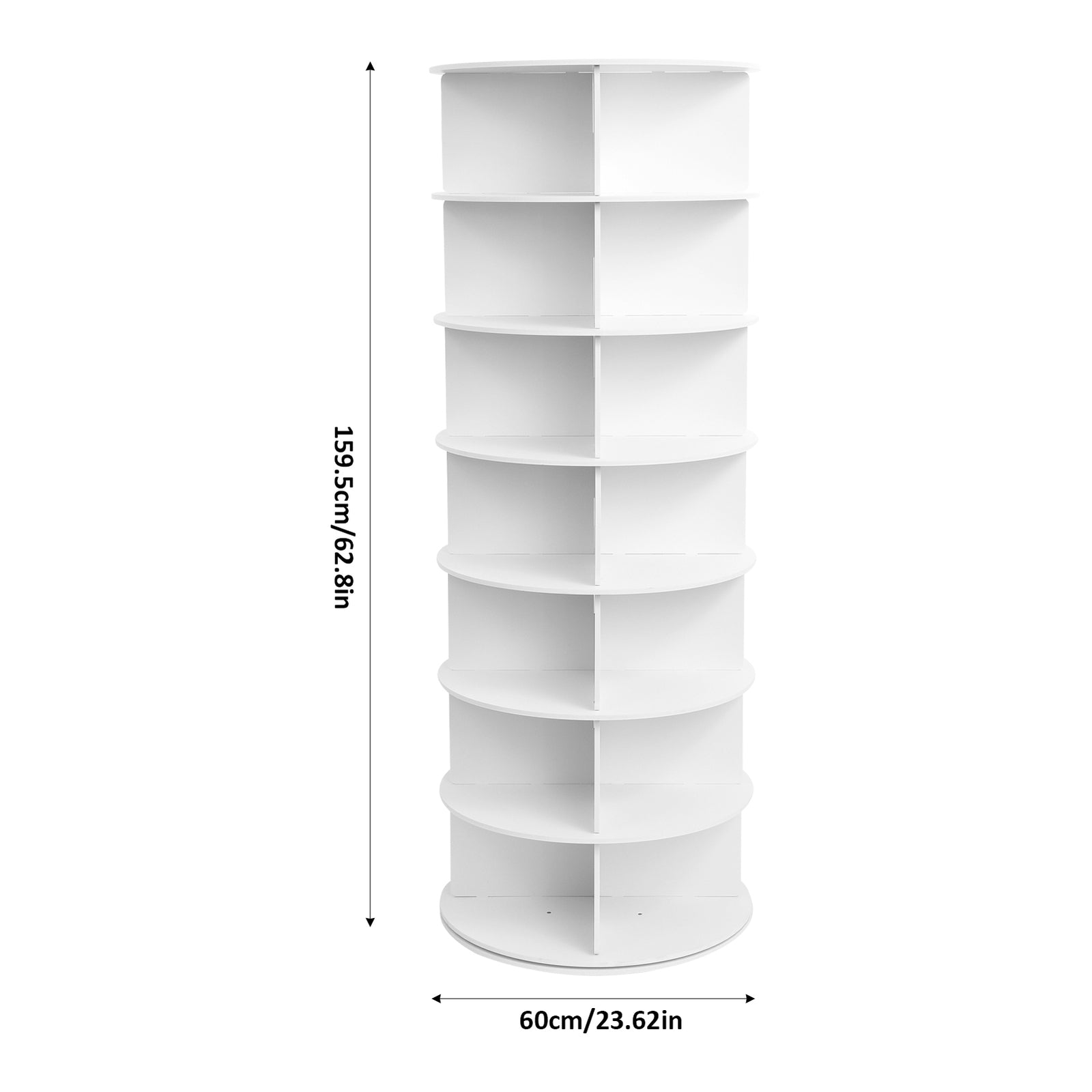 7-Tier Rotating Shoe Rack Tower 360° Spinning Shoe Display Carousel White