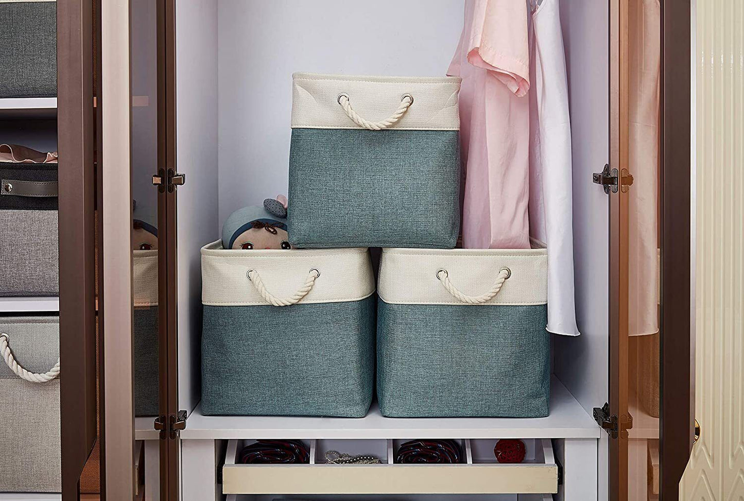 Large Storage Basket Rectangular Fabric Collapsible Organizer Bin Box 13×13×13In