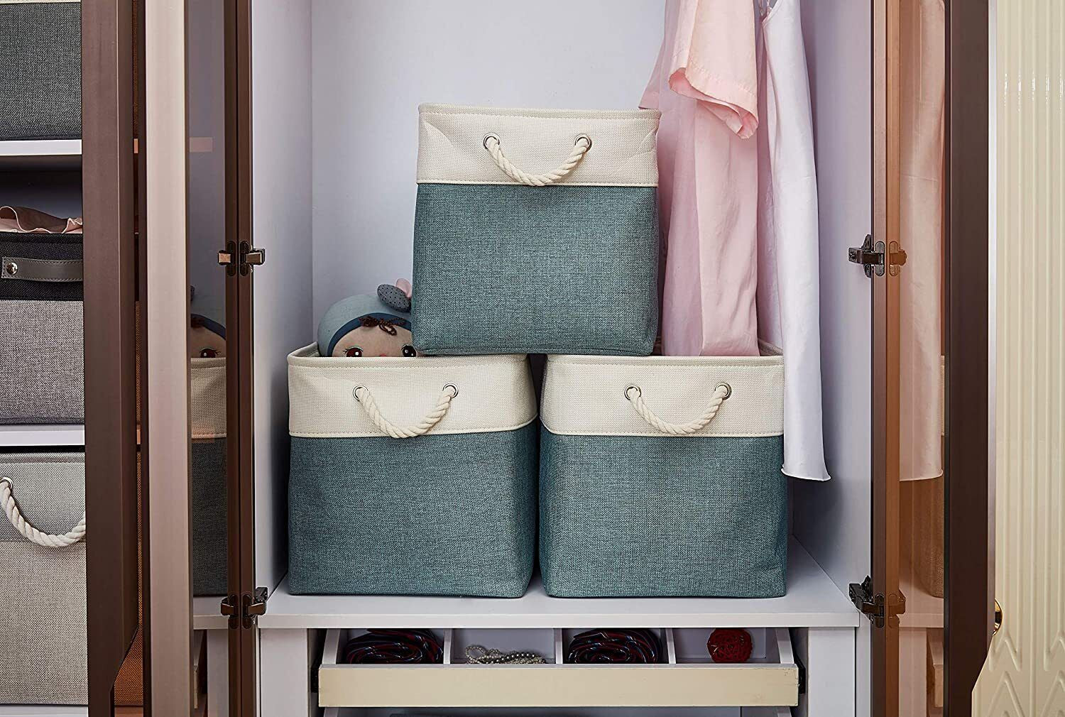 Large Storage Basket Rectangular Fabric Collapsible Organizer Bin Box 13×13×13In