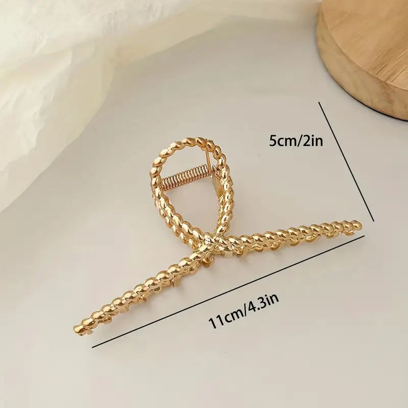 1Pc Large Golden Twisted Metal Hair Claw Zinc Alloy Hair Clip Simple Elegant