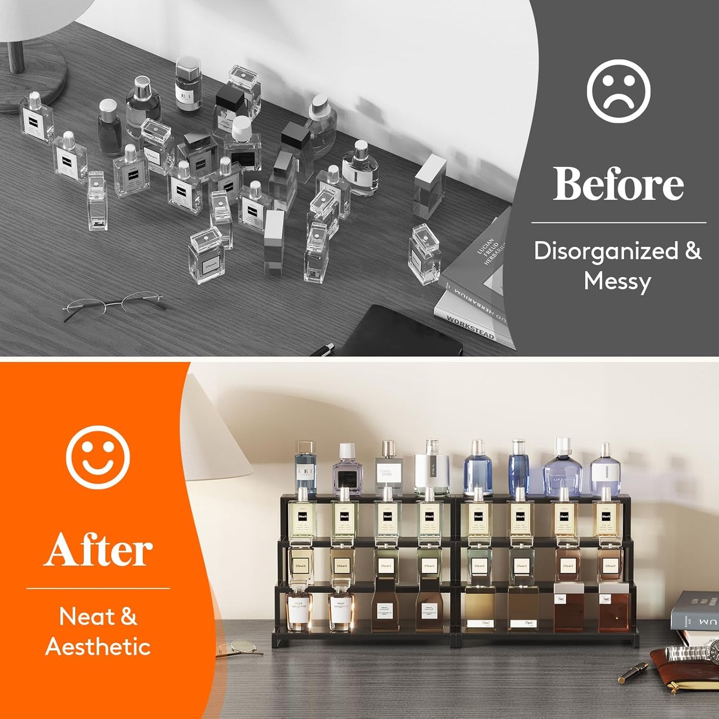 Plastic 12 Inch Dark Cologne Stand, Step Perfume Organizer, Tool-Free Assembl...