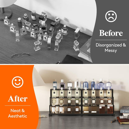 Plastic 12 Inch Dark Cologne Stand, Step Perfume Organizer, Tool-Free Assembl...
