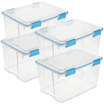 Sterilite 54 Quart Gasket Box, Stackable Storage Bin with Latching Lid, 4 Pack