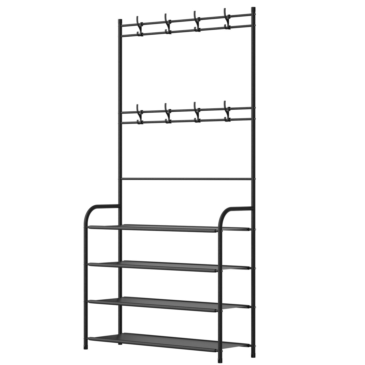 Coat and Shoe Rack for Entryway Organizer Metal Coat Hat Rack W/ 4 Tier Shelves
