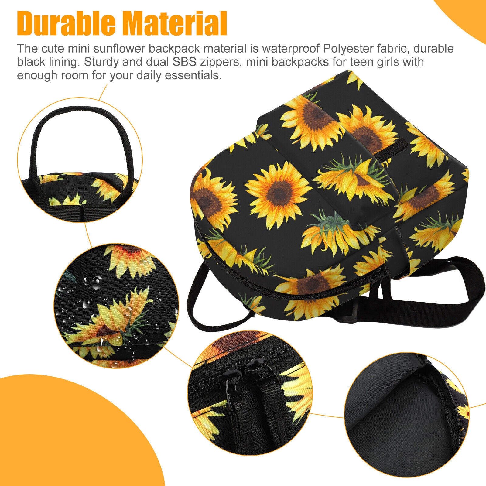 Waterproof Sunflower Backpack Women Purse Shoulder Rucksack Travel Bag Handbag