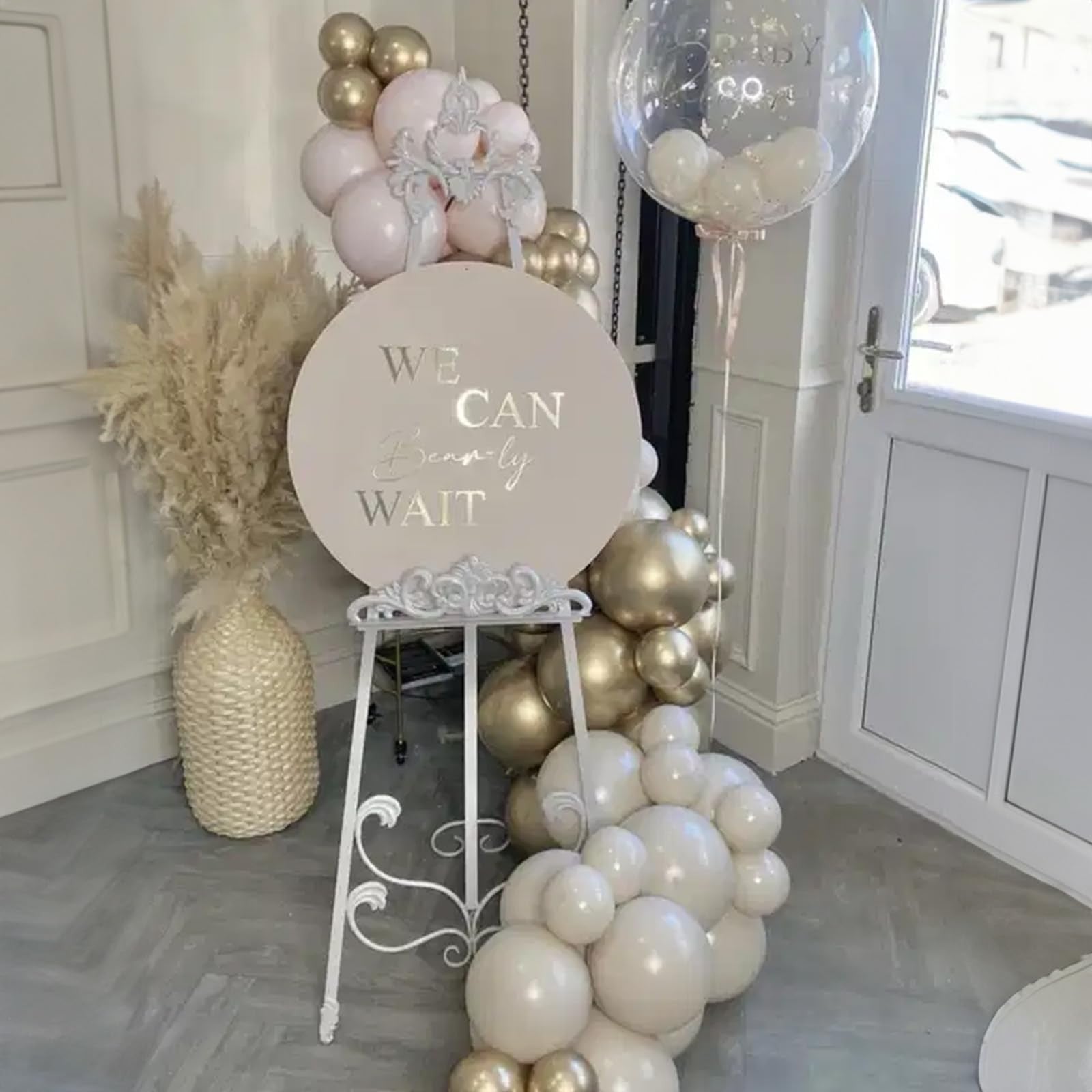 White and Gold Balloons, 12 Inch White Sand Gold Metallic Latex Balloons, Beige
