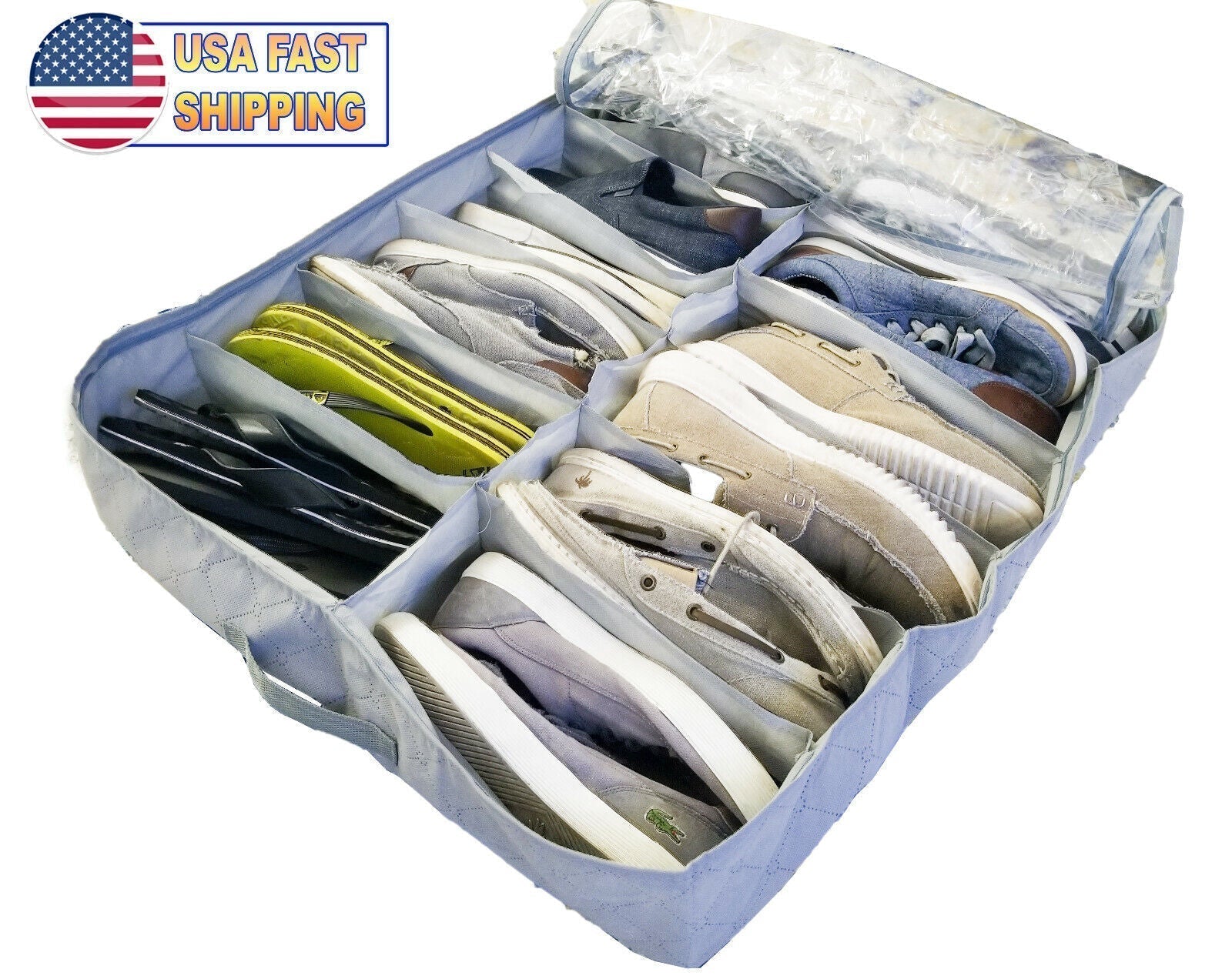 Organizer Storage Shoe Organizer Under Bed Storage Holds 14 Pairs with Clear Cover Dustproof Space Saver for Small Rooms & Closets