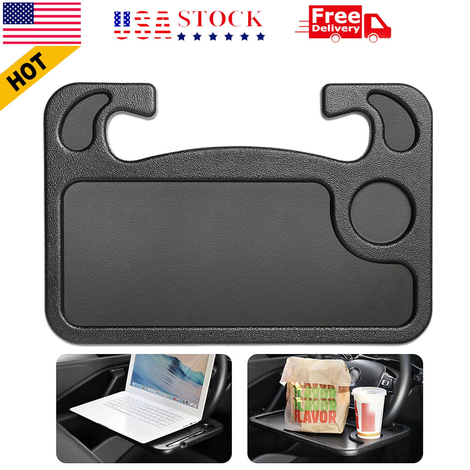 Must-Have Car Steering Wheel Tray Desk – Double-Sided Laptop, Food & Drink Holder! Lightweight, Portable, Perfect for Work, Travel & Drivers