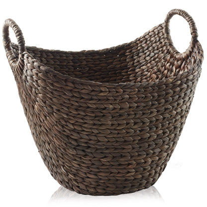 Large Handwoven Hyacinth Wicker Storage Basket with Handles for Laundry, Blankets | Eco-Friendly Home Organization