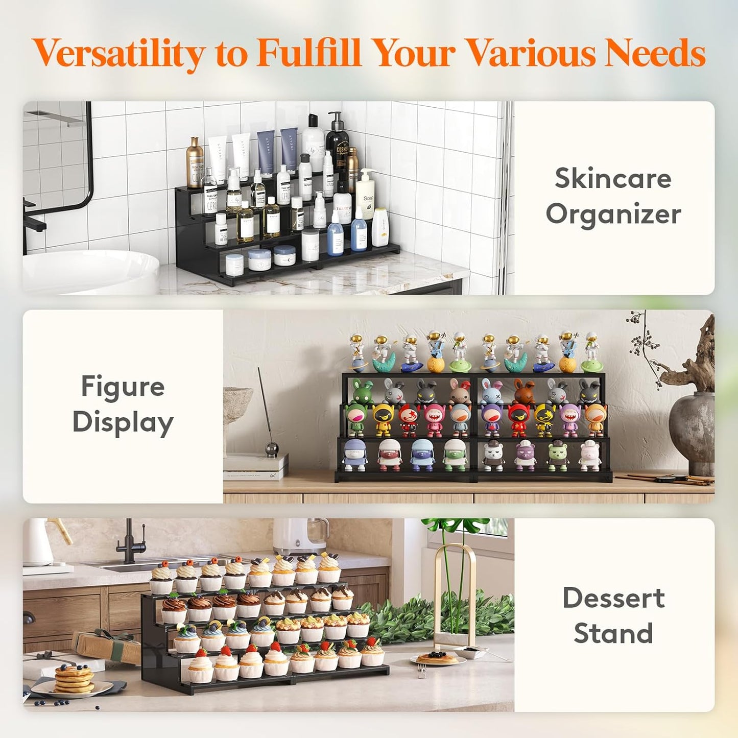 Plastic 12 Inch Dark Cologne Stand, Step Perfume Organizer, Tool-Free Assembl...