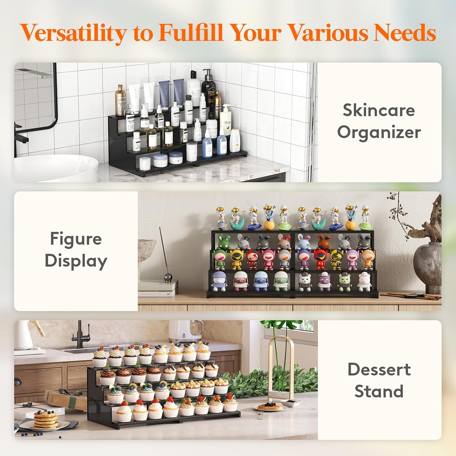 Plastic 12 Inch Dark Cologne Stand, Step Perfume Organizer, Tool-Free Assembl...