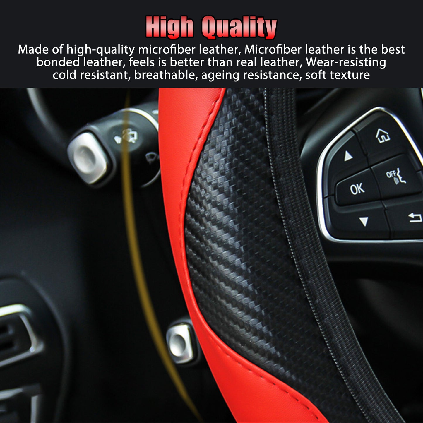 Universal Car SUV Steering Wheel Cover Red Microfiber Leather 15" for Honda Jeep