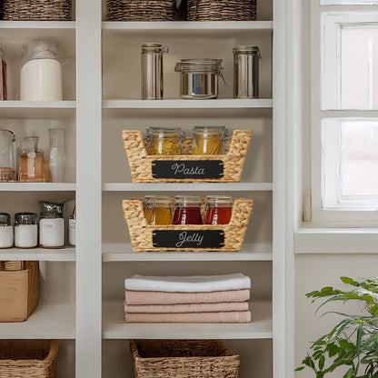 2Pk Wide Pantry Baskets, Hyacinth Wicker Kitchen Storage Bins for Shelves