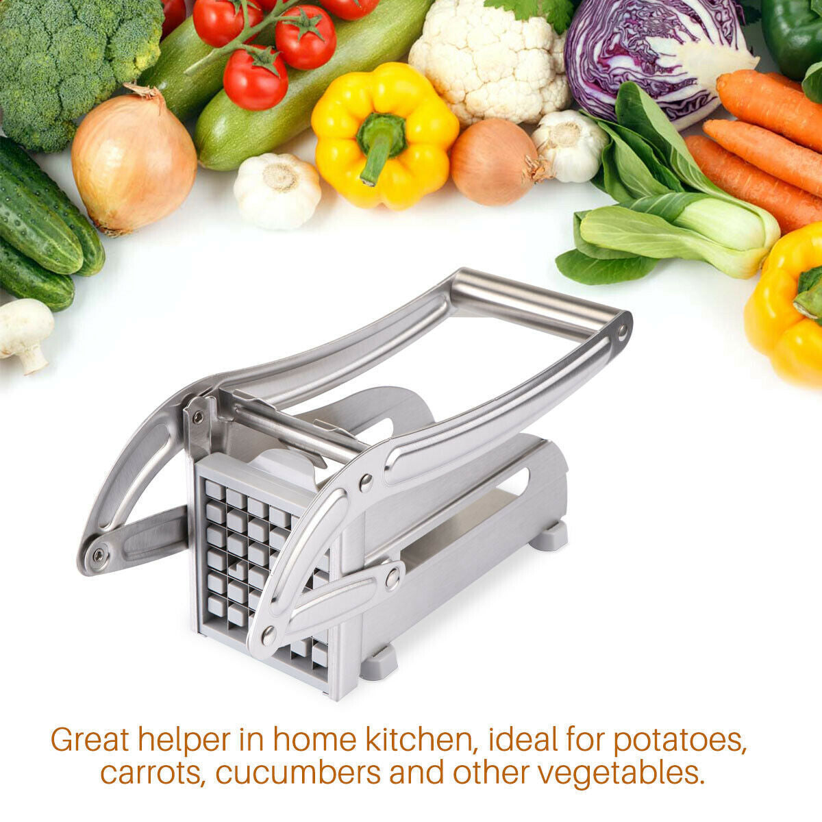 Stainless Steel Potato Slicer & French Fry Cutter, Durable, Safe, Skid-Proof Handle, Perfect for Homemade Fries & Veggie Snacks – Kitchen Essential