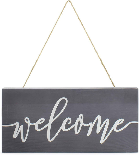 Rustic Gray & White Wooden Welcome Sign – Farmhouse Hanging Door Plaque for Home, Porch, Entryway, Kitchen, or Office – Vintage Country Decor 12"x6"