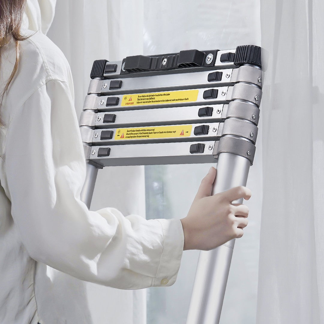 Lightweight Telescoping Extension Ladder, 15ft - Lightweight, Foldable, Anti-Slip, 400lb Load Capacity, Portable & Compact for Home, Renovation 