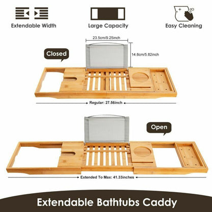Bathtub Tray Caddy, Luxury Bamboo Bath Table – Expandable Solid Wood Holder for Wine, Books & Spa Essentials Wooden Gift 
