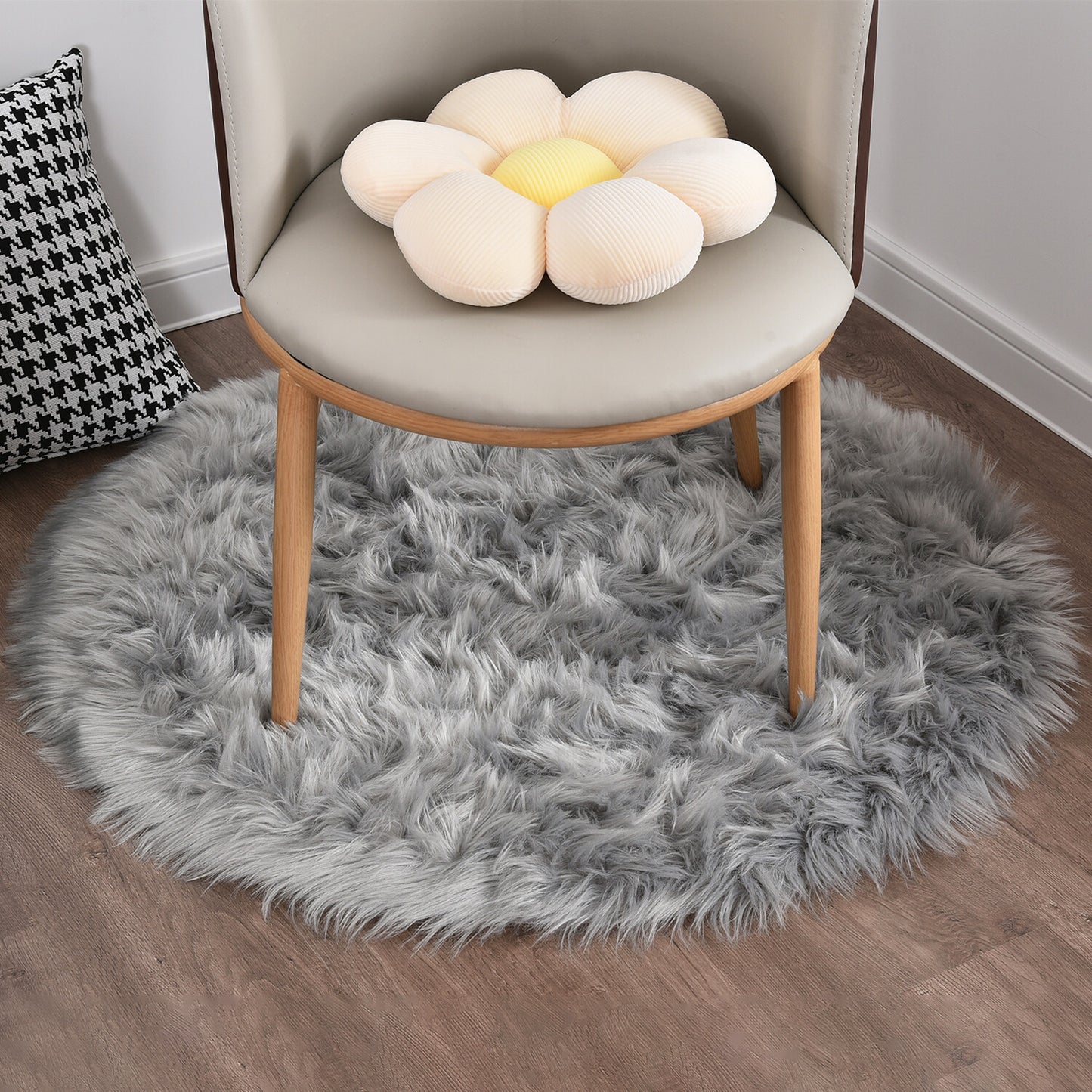 Faux Fur Sheepskin Fluffy Area Rugs round Shaggy Carpet for Bedroom Living Room