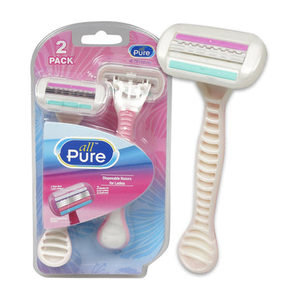 Womens 3 Blade Swivel Razor 2-Pack | Smooth Shave, No Nicks | Lubricating Strip for Comfort | Ergonomic Grip | Pink Aesthetic Razors for Soft Skin