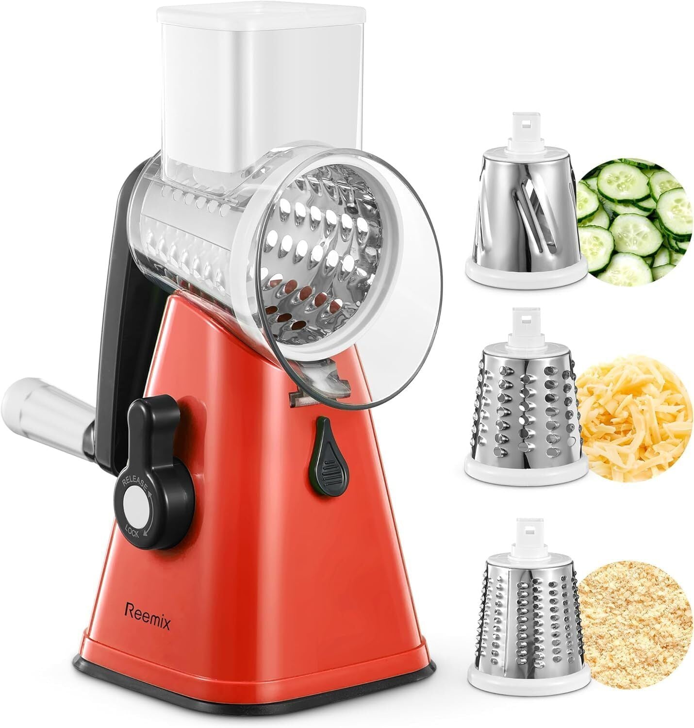 Rotary Cheese Grater with 3 Blades with Handle Kitchen Mandoline Vegetable Slicer