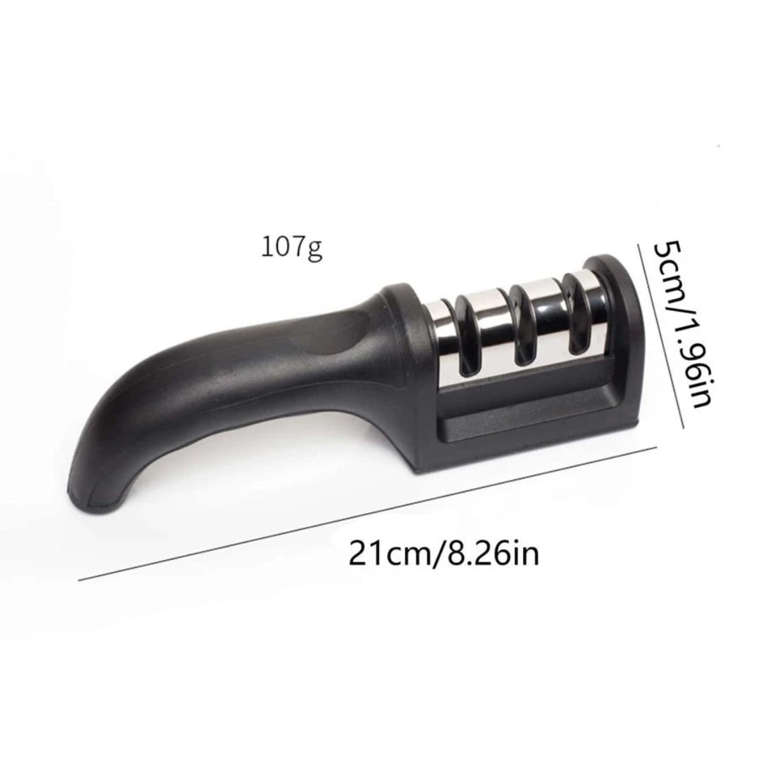 Knife Sharpener for Kitchen Knives, 4-in-1 Manual Blade Sharpener – Easy & Safe Tool for Restoring Sharp Edges at Home, Works on All Blades!