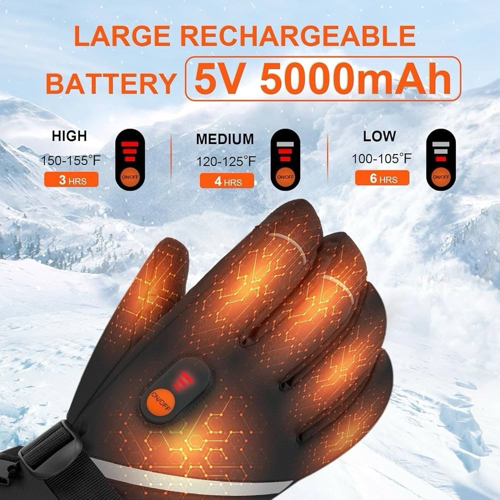 (Size L ) Heated Gloves, 5000Mah, Waterproof, Touchscreen, for Skiing, Riding..