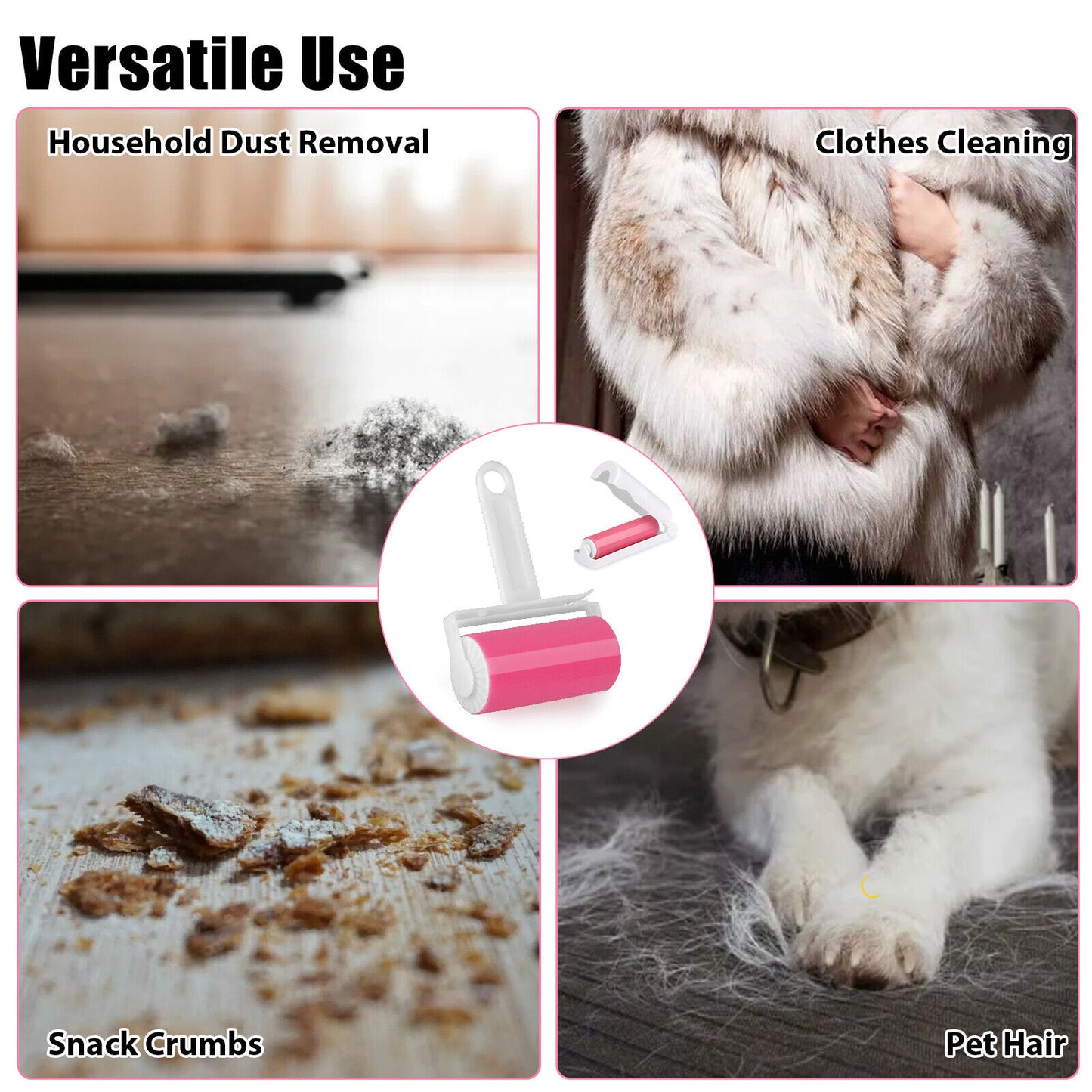 2 Pcs Sticky Lint Roller Washable Reusable Clothes Pet Hair Remover Dust Cleaner
