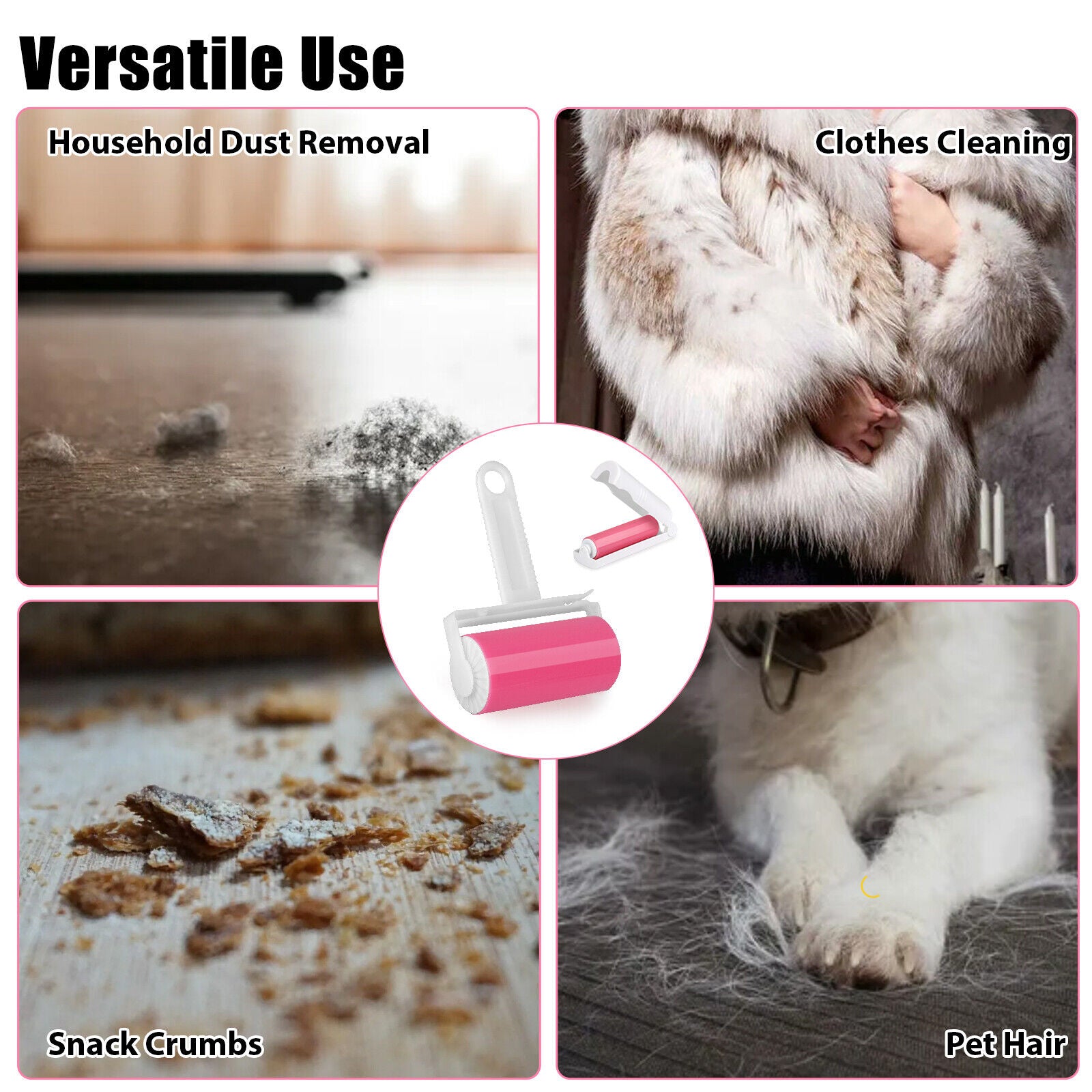 2 Pcs Sticky Lint Roller Washable Reusable Clothes Pet Hair Remover Dust Cleaner