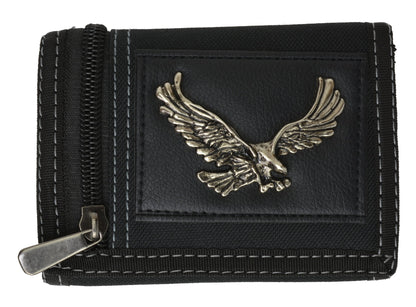 Men'S Tri-Fold Black Chain Wallet Motorcycle Rider Trucker Biker Wallet New