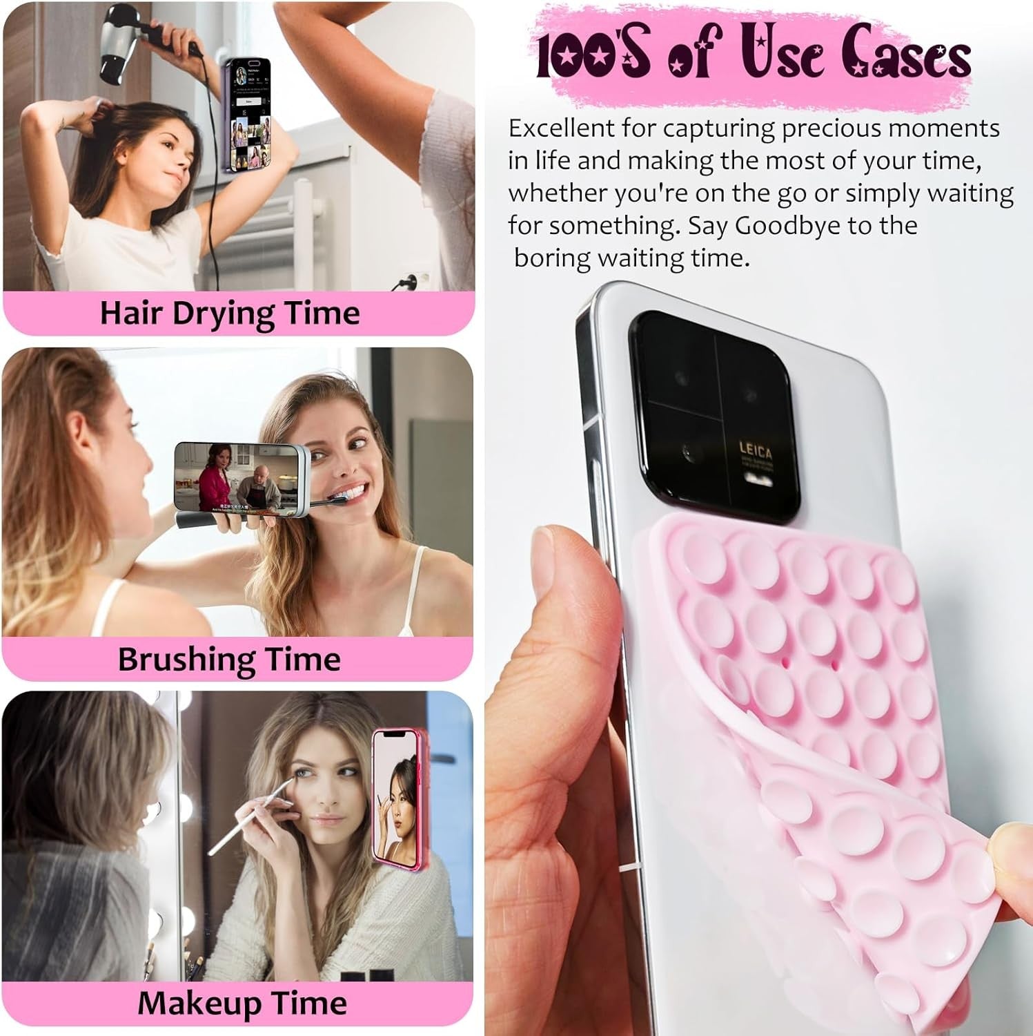2 Pack Silicone Suction Cup Phone Case Mount Double Light Pink&White