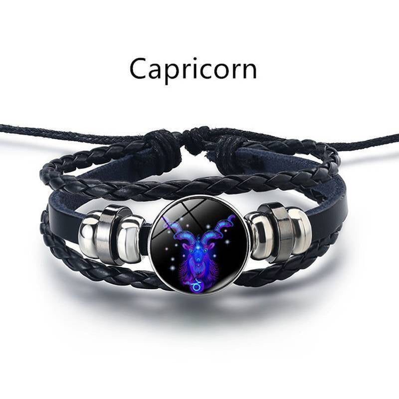 Leather Bracelet Bangle for Men Woman with Signs of the Zodiac Astrology Luminou