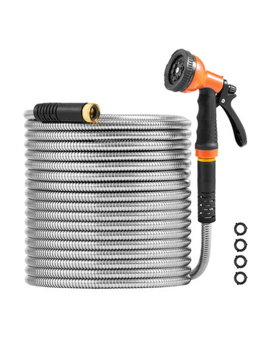 50Ft Metal Garden Hose Stainless Steel Water Hose Lightweight No Kink
