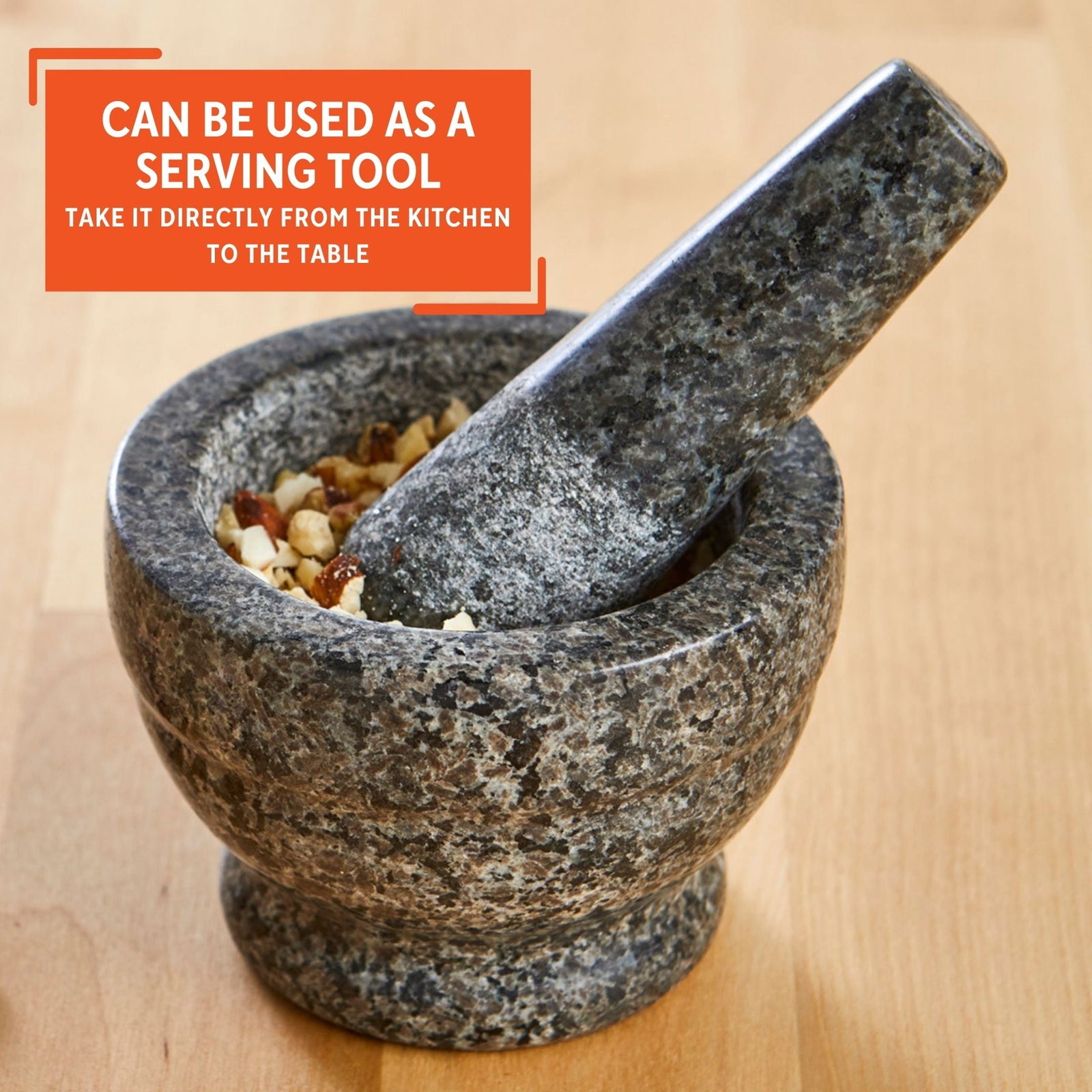 3.75" Mini Polished Granite Mortar and Pestle, Gray (3.7" X 3.7" X 2.8")