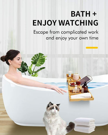 Bathtub Tray Caddy, Luxury Bamboo Bath Table – Expandable Solid Wood Holder for Wine, Books & Spa Essentials Wooden Gift 