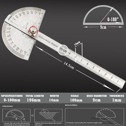 Protractor Angle Finder Arm Stainless Steel Measuring Ruler Tool 180 Degree USA