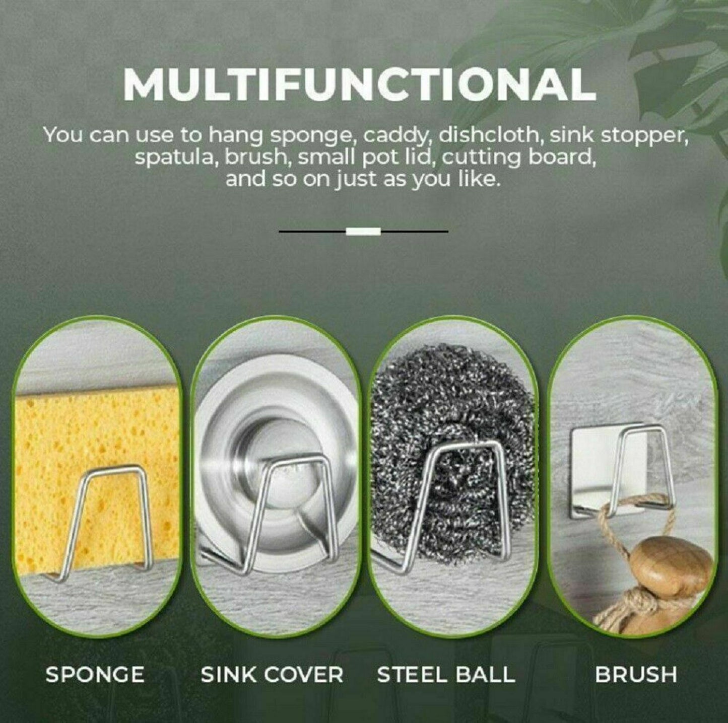 4Pcs Stainless Steel Adhesive Sponge Holder Sink Caddy for Kitchen Accessories