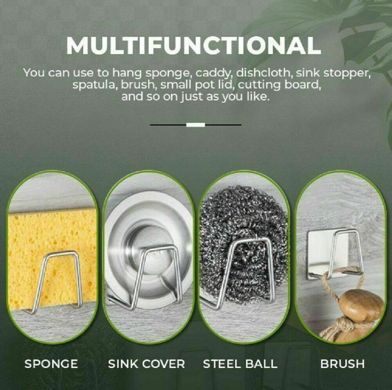 4Pcs Stainless Steel Adhesive Sponge Holder Sink Caddy for Kitchen Accessories