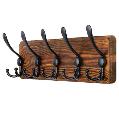Brown Coat Rack Wall Mount Hat Rack 5 Hooks Pine Wood Plank for Clothes Hats Key