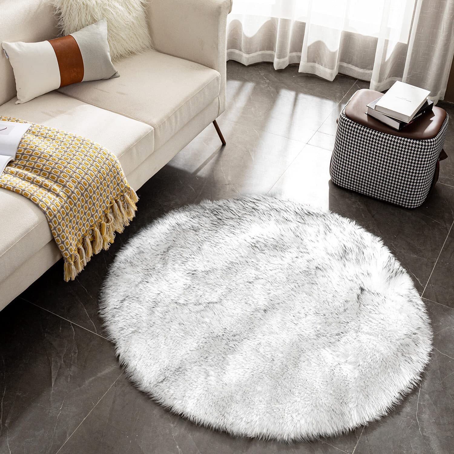 Faux Fur Sheepskin Fluffy Area Rugs round Shaggy Carpet for Bedroom Living Room