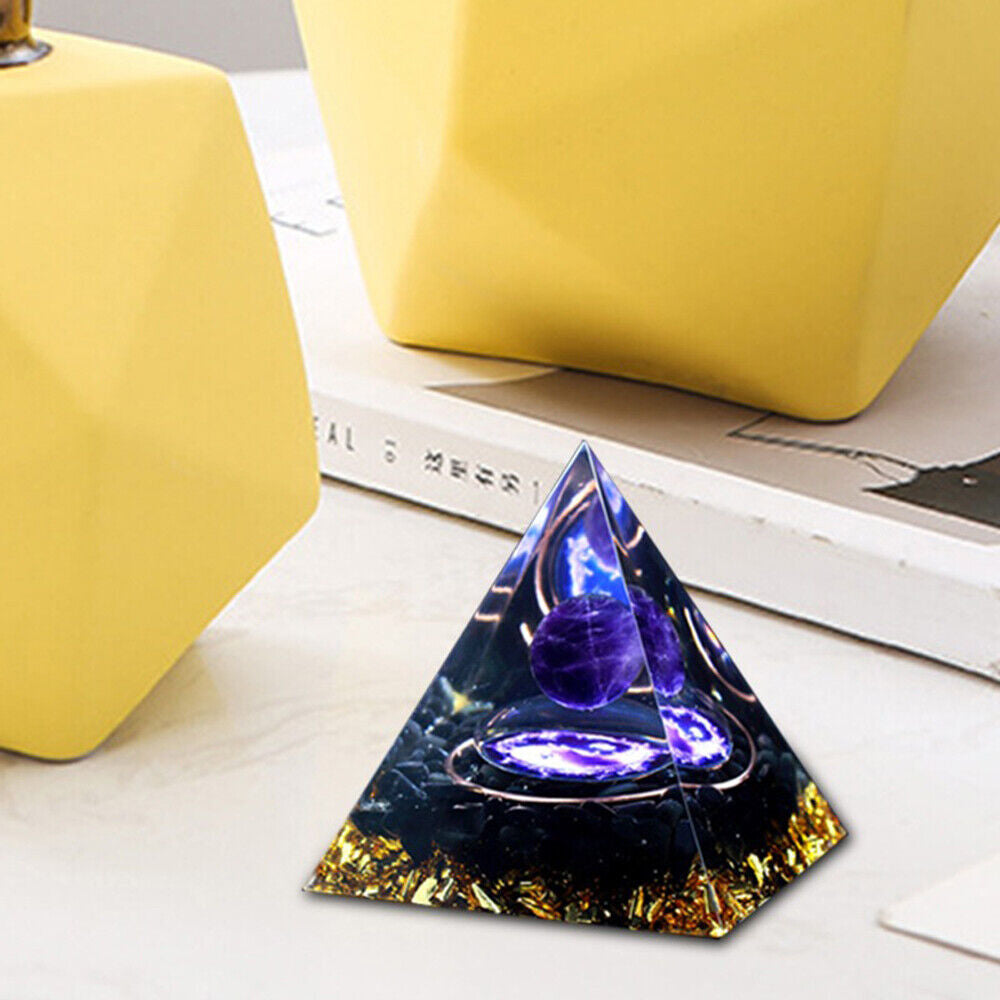 EMF Protection Orgonite Pyramid - Amethyst & Peridot Healing Crystal, Energy Orgone, Spiritual Decor, Positive Vibes, Stress Relief Home & Office Gift