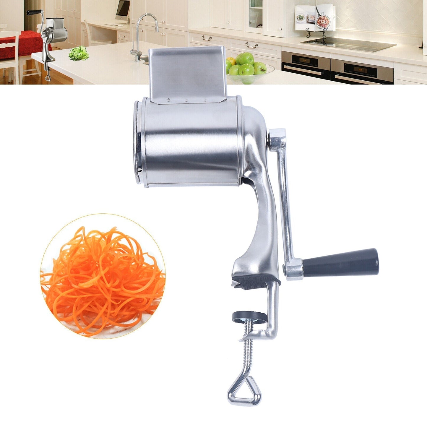 Cheese Vegetable Grater Rotary Stainless Steel Multi Slice Cutter Kitchen Metal Slicer Utensils Blade Grinder fast cutting machine Round food chopper