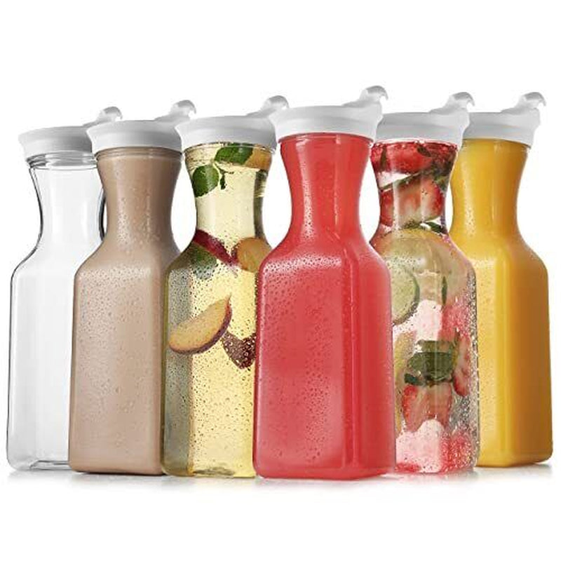 Juice Container Plastic Water Pitcher with Lid 6Pack 32 Oz Carafe Pitchers for Drinks Milk 