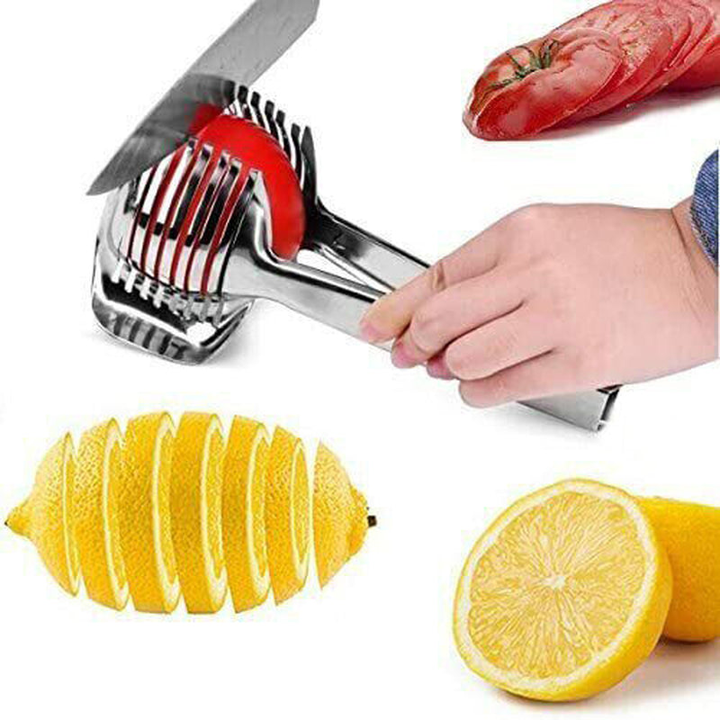 Tomato Onion Lemon Slicer Clip - Multi-Purpose Fruit & Veggie Holder | Food-Grade Stainless Steel Cutter Guide for Safe, Easy, Precise Kitchen Use