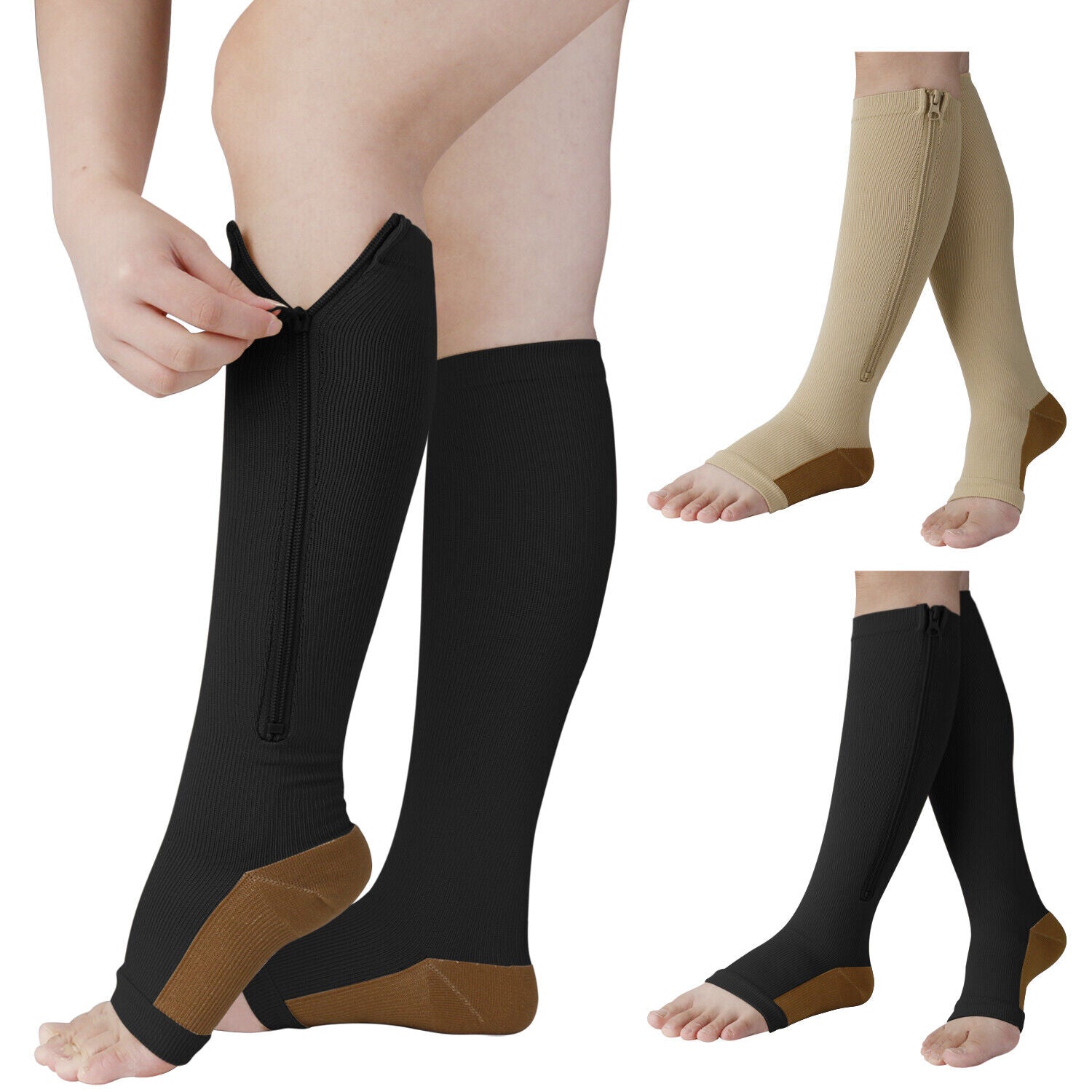 tame impala leg warmers 2 PAIRS Zip up Open Toe Compression Zipper Socks Calf Support Stocking Women Men Breathable Comfort Fabric Womenswear