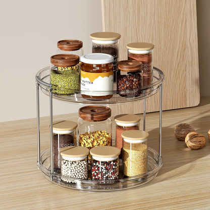 2 Tier 9-Inch Lazy Susan 360° Turnable Spice Storage Organizer Kitchen Cabinet