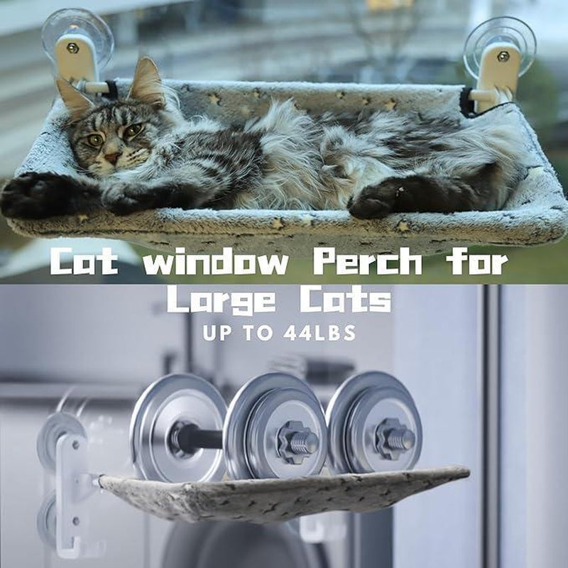 Cat Window Hammock Bed | Foldable, Cordless Perch with Strong Suction Cups | Double-Sided Fabric for All Seasons | Safe, Stylish, & Easy to Install