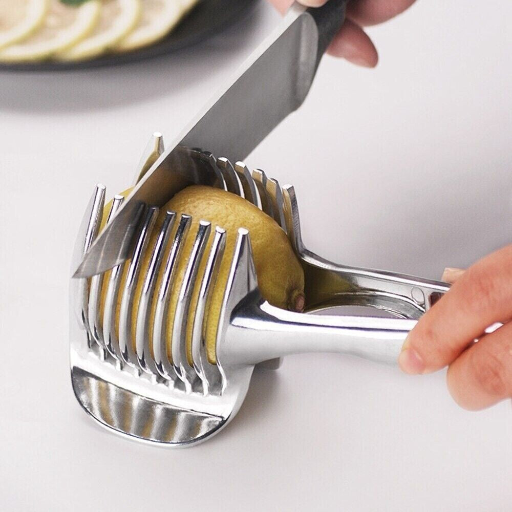 Tomato Onion Lemon Slicer Clip - Multi-Purpose Fruit & Veggie Holder | Food-Grade Stainless Steel Cutter Guide for Safe, Easy, Precise Kitchen Use