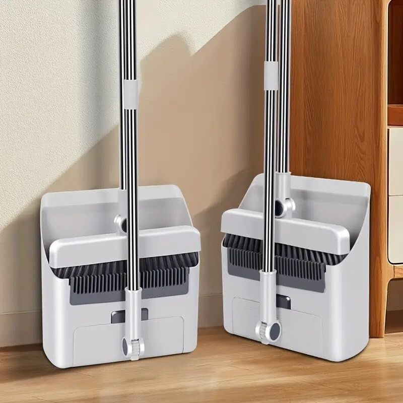 Broom and Dustpan Set Lightweight Upright Lobby Broom and Dust Pan Combo Gray