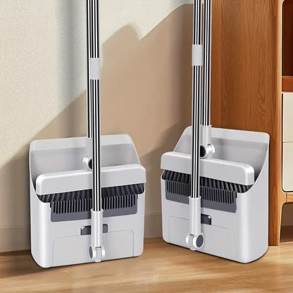 Broom and Dustpan Set Lightweight Upright Lobby Broom and Dust Pan Combo Gray