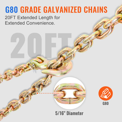 Ratchet Chain Binder 5/16"-3/8" Load Binders 7100 Lbs W/ G80 Chains 2 Pcs